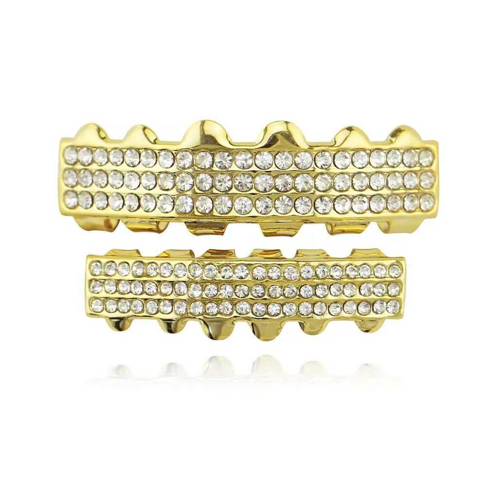 Hip Hop Paved CZ Teeth Grillz Top Bootom Set Men Gold Silver Color Zircon Teeth Grillz Dental Cosplay Party Jewelry GiftXJ250114