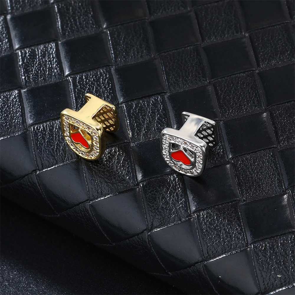 Hip Hop Cubic Zircon Heart-Shaped Oil Drip Teeth Grillz Gold Plated Caps Charm Dental Grills For Men Women Jewelry GiftXJ250114