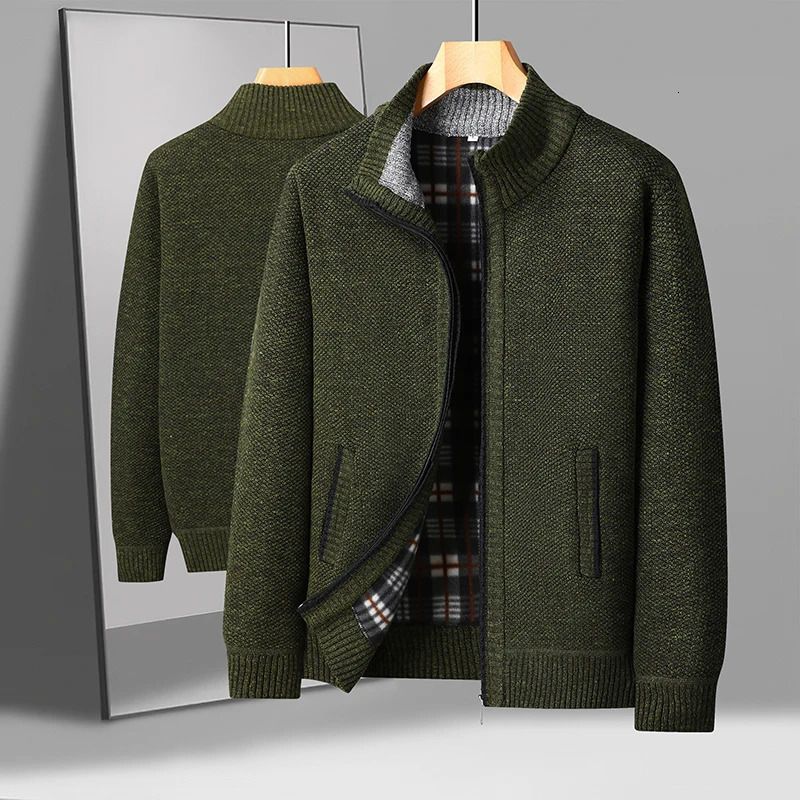 Mens Knitted Cardigan Jacket Autumn Winter Plush Sweater Mens Clothes High Quality Jerseys Warm Casual Jackets Sweaters Coat 250113