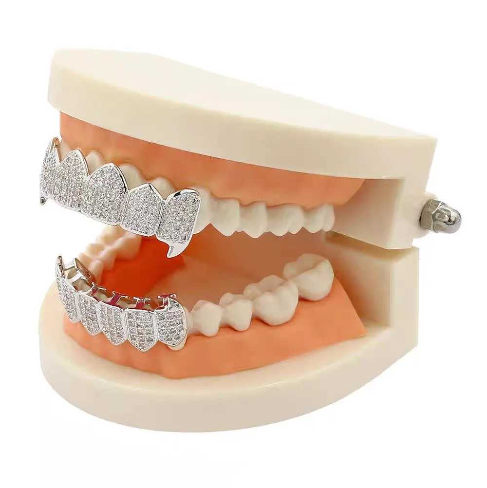 Punk HipHop Zircon Teeth Out Bling Top Bottom Cubic Zirconia Set Dental Jewelry Gifts Halloween Zircon Fangs DecorateXJ250114