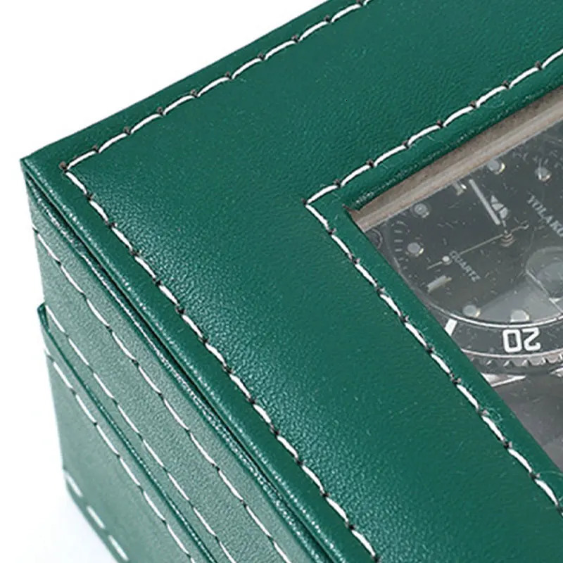 1PC 6/10/12 GreenPU Leather Watch Box Fashion style for convenient travel storage Jewelry Watch Collector Cases Organizer Box 250117