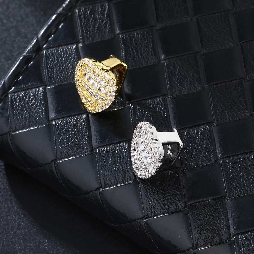 Hip Hop Iced Out Bling Heart Baguette Stones Teeth Grillz Cubic Zircon Caps Top Bottom Charm Grills For Men Women JewelryXJ250114