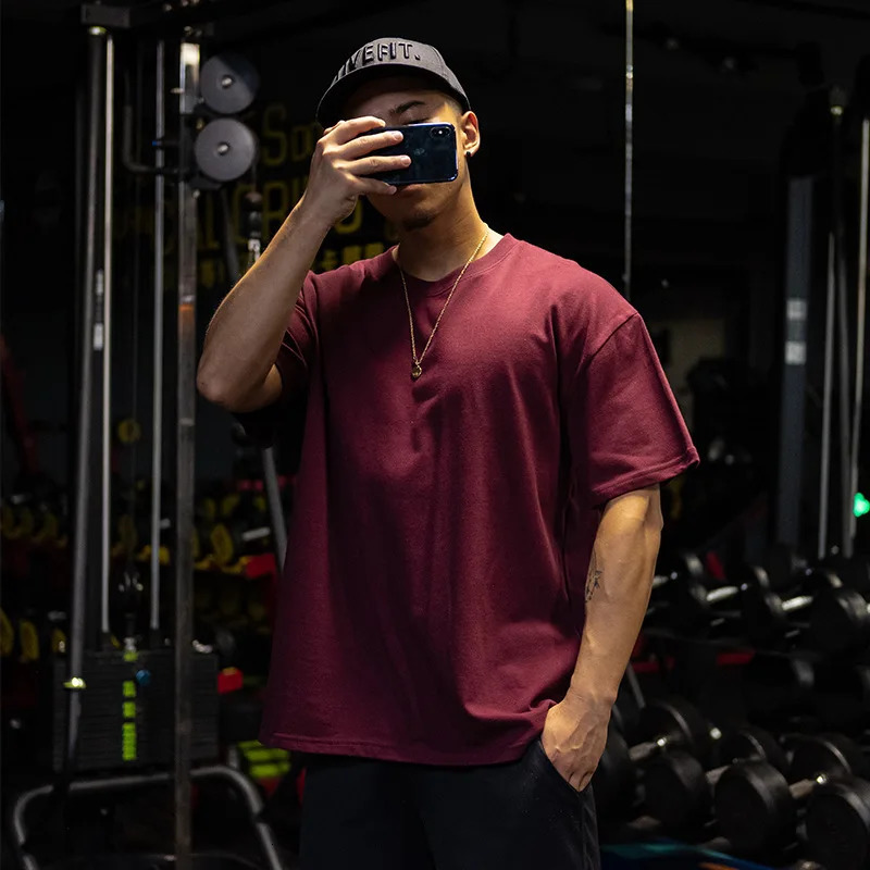Mens Summer Cotton Casual Loose Oversize T-shirt Male Gym Fitness Short Sleeve Tee Sports Tops Workout Clothing Plus Size M-5XL 250117