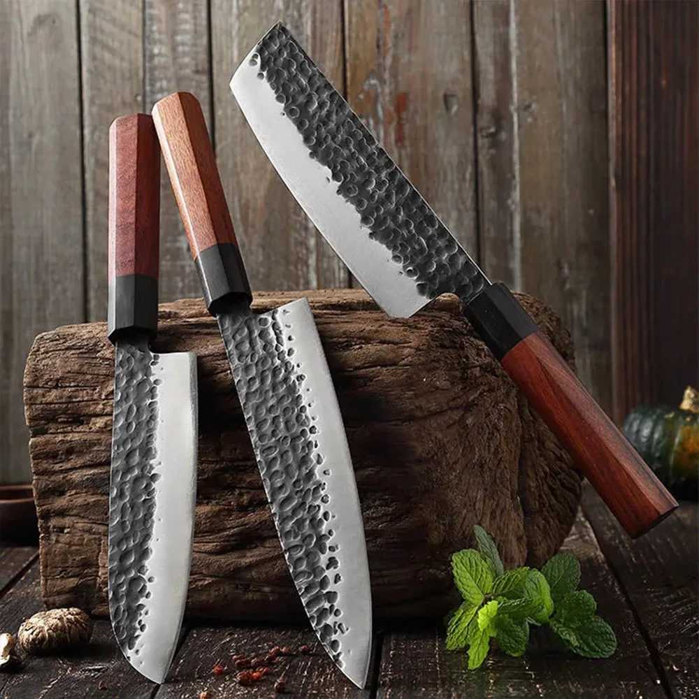 Japanese Knife Set Hand Forged Chef Knife Salmon Sushi Fish Filleting Knife Wood Handle Kitchen Knive Set Carbon Steel Knife SetXJ250117