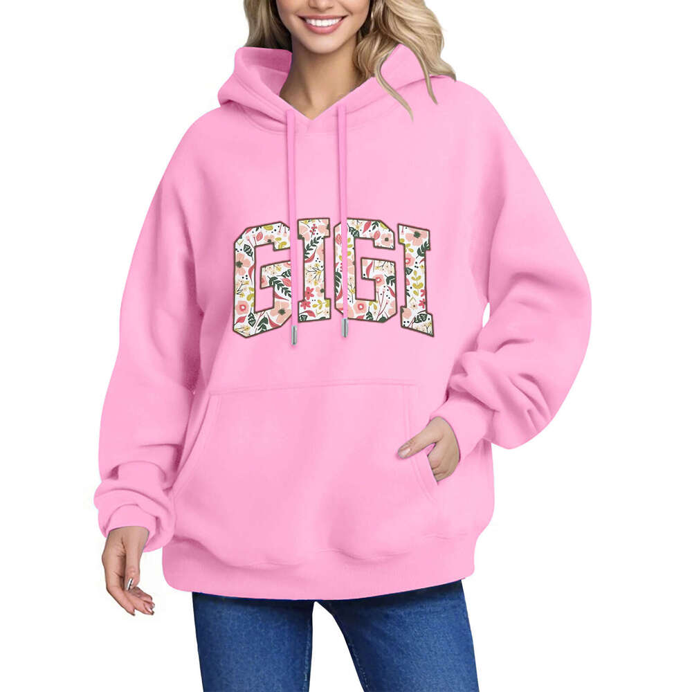European size new XS-5XL autumn and winter loose print off shoulder sleeves threaded hooded sweatshirt jacket