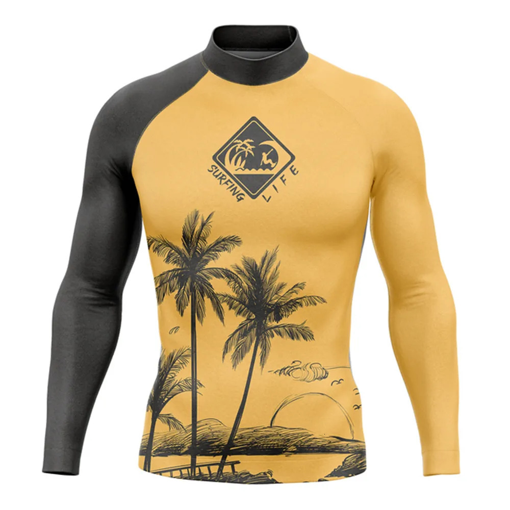 Summer Rash Guards Mens Surfing Long Sleeve Shirts Performance Uv Protection Beach Clothing Diving Surf Swim Upf 50 Apparel 250108