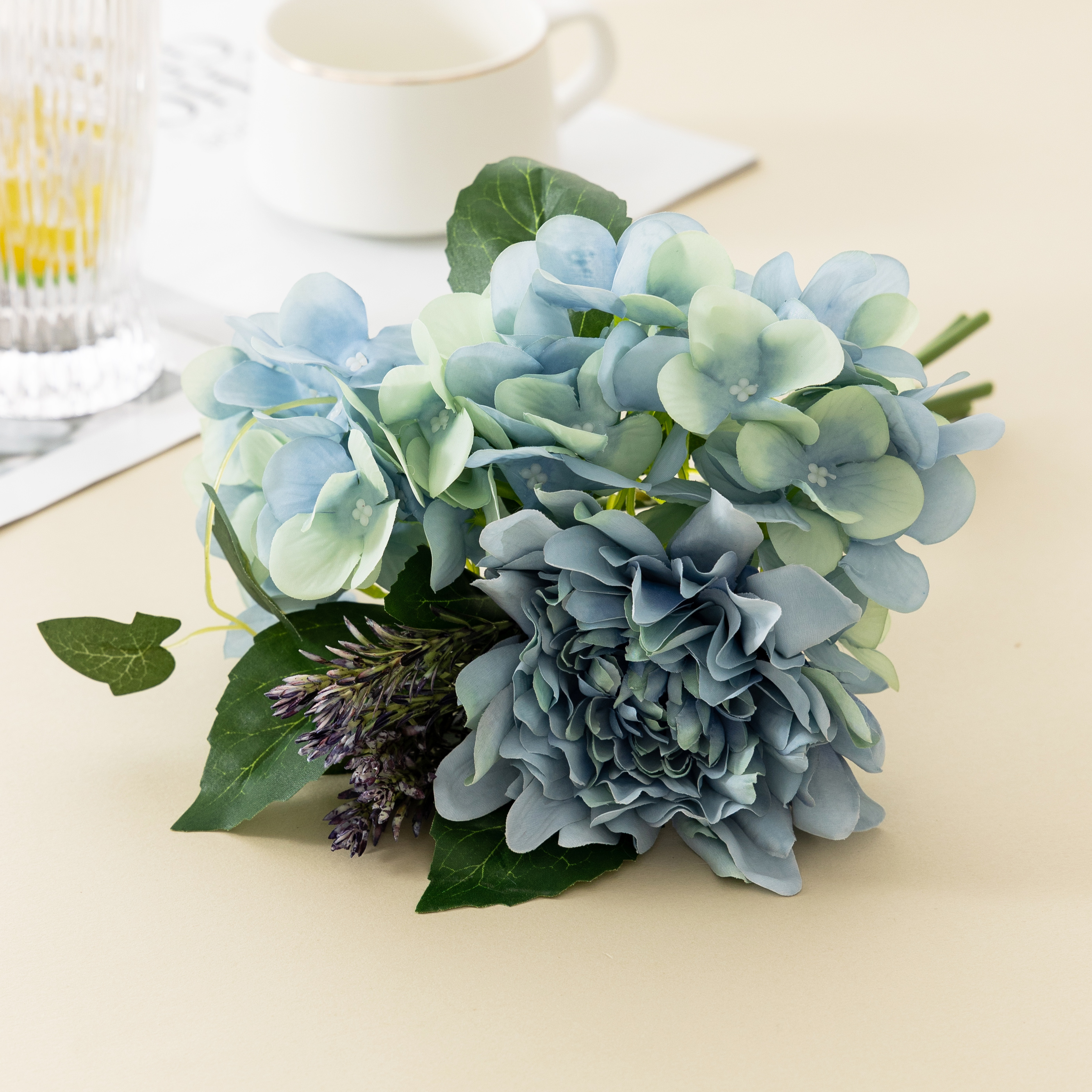 Wedding wedding champagne hydrangea fake flowers bride hand bouquet decoration dahlia cross-border simulation flower arrangement wholesale