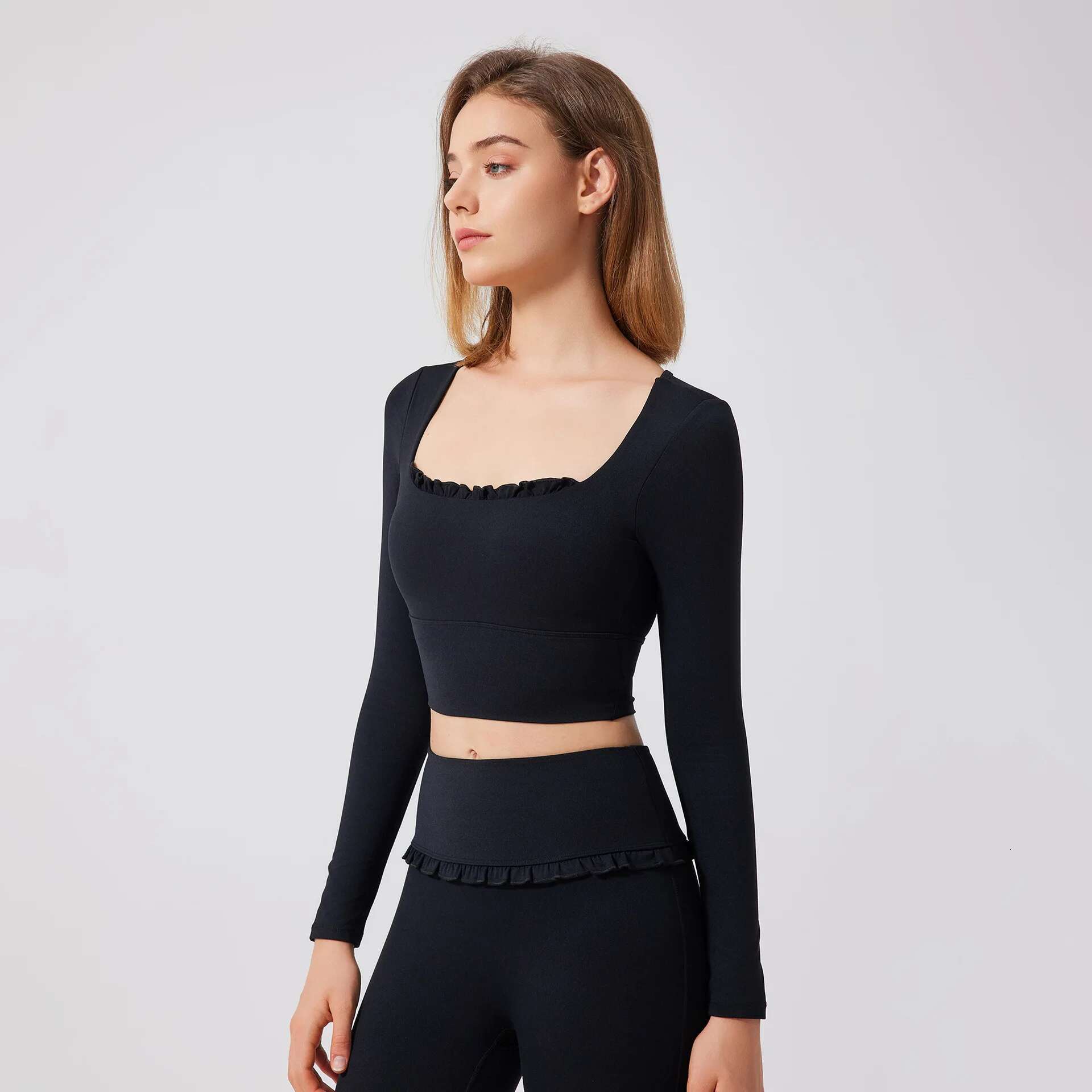 Ddmyoutdoor China Domestic Mermaid Curve Lace Yoga Long Sleeve Semi Fixed Cup Running Slim Fit Sports Bra Breathable Fiess Suit Top