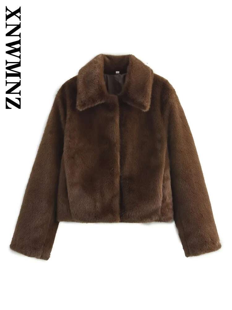XNWMNZ 2024 Autumn New Woman's Streetwear Faux Fur Coat Top Fashion Winter Female Turn-Down Collar Long Sleeve Outerwear Jacket