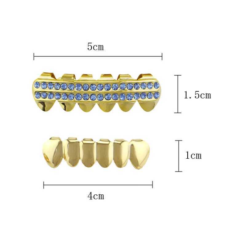 Hip Hop Teeth Grillz Gold Plated Dental Grills Rock Tooth Grillz Caps Crystal Teeth Caps Halloween Vampire ToothXJ250114