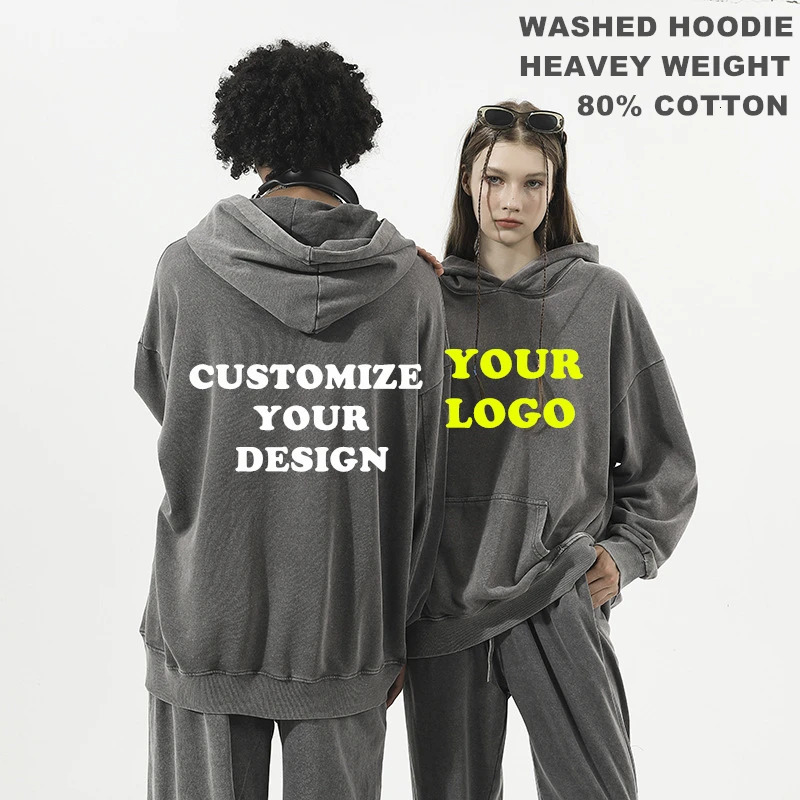 Customize Oversize Heavy Weight Acid Washed Hoodies High Quality Custom n Print On Demand Wholesale Drop 250113