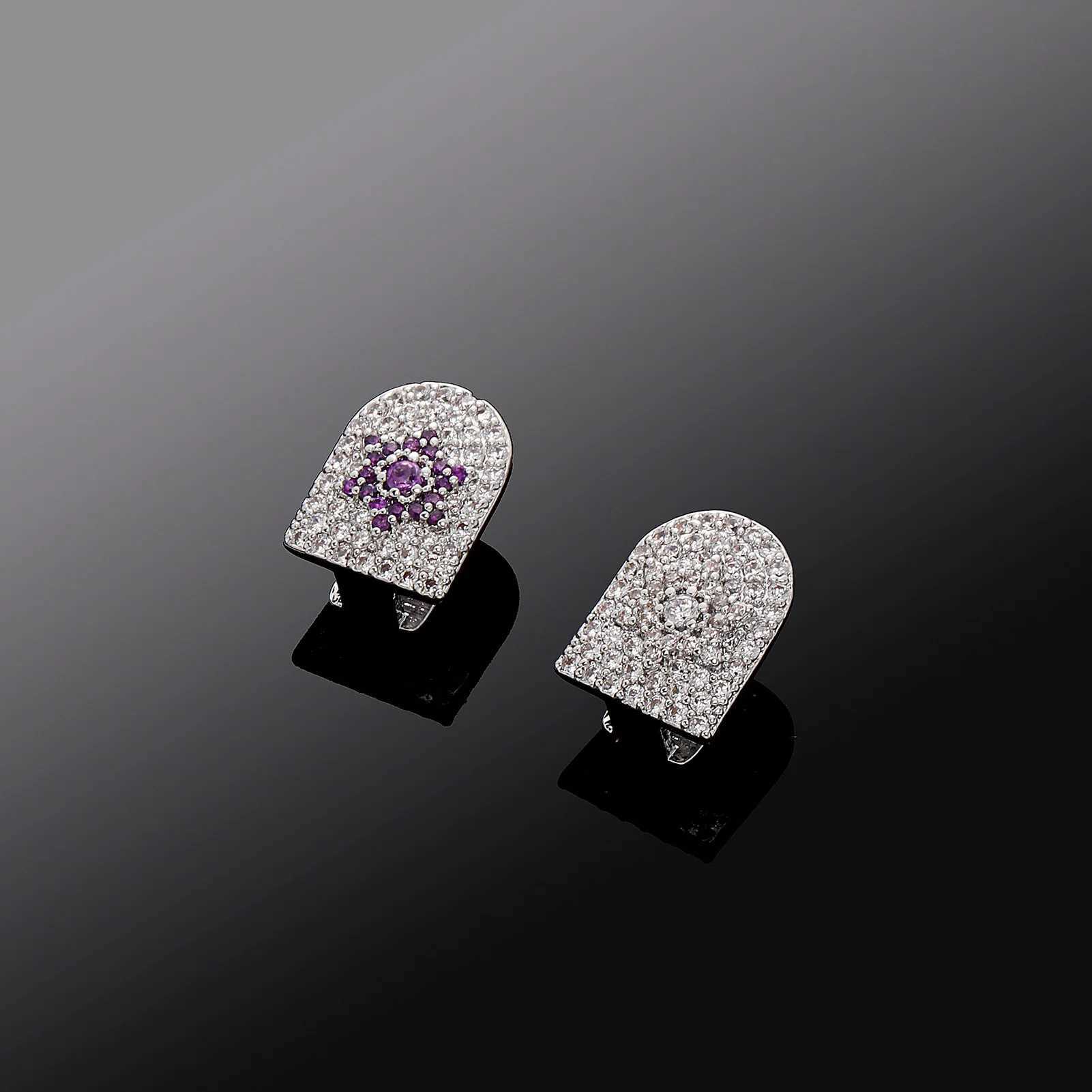 RACHELZ Hip Hop Single Purple Sun Zircon Teeth Grillz Dental Grills Silver Color CZ Stone Tooth Caps For Women JewelryXJ250114