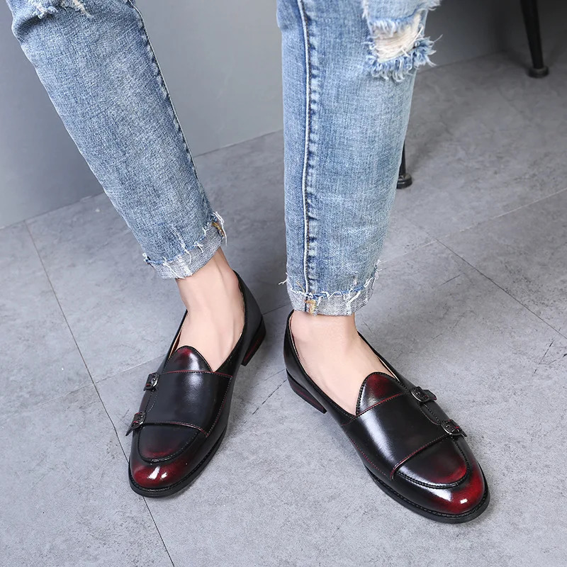 Mens Retro Patina Casual Leather Shoes Trendy Buckle Party Wedding Shoe Driving Flats Men Moccasins Loafers EU Sizes 3748 250116X