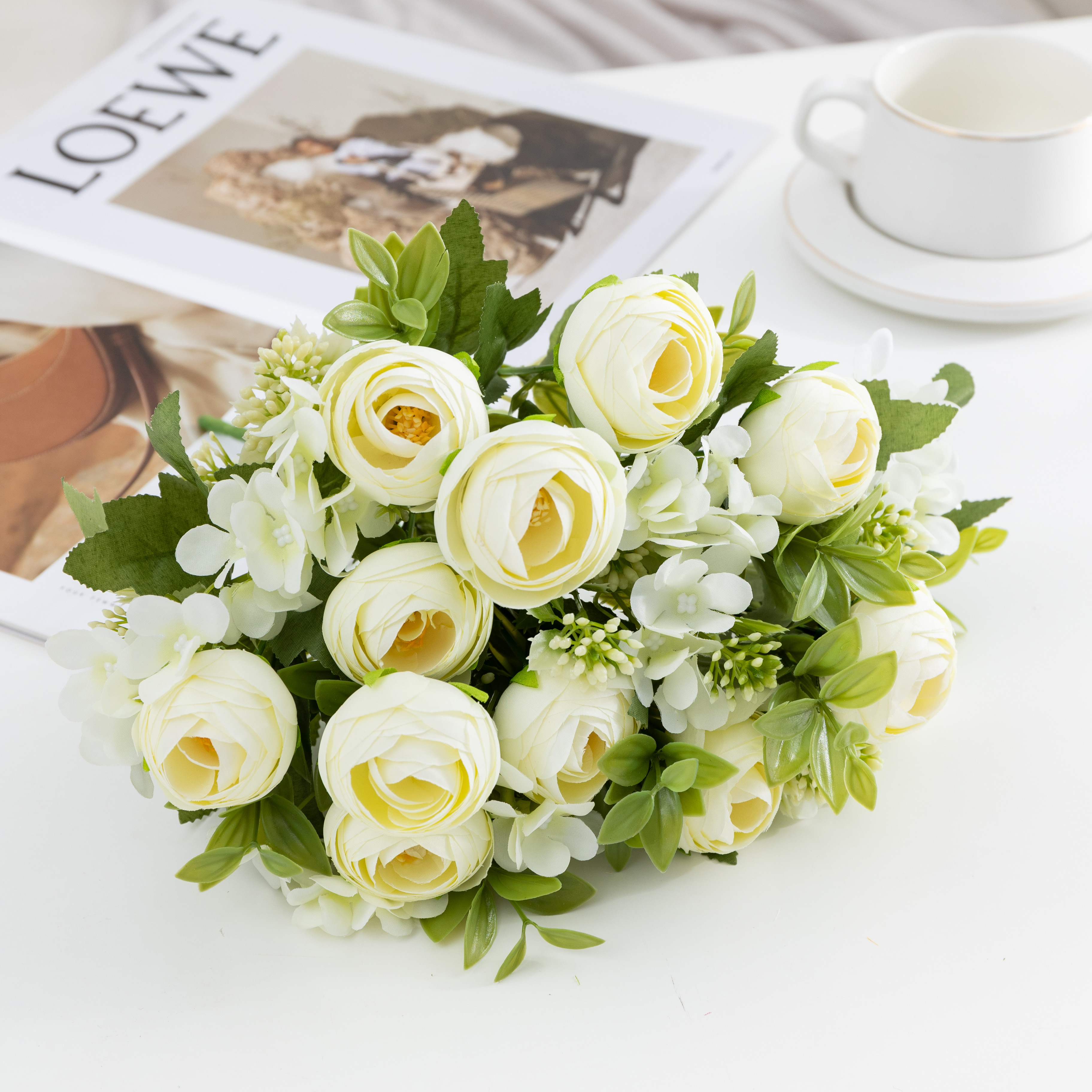 Faux Flowers DIY Kit Realistic Simulated Tea Roses with Multiple Forks for Creative Table Scapes