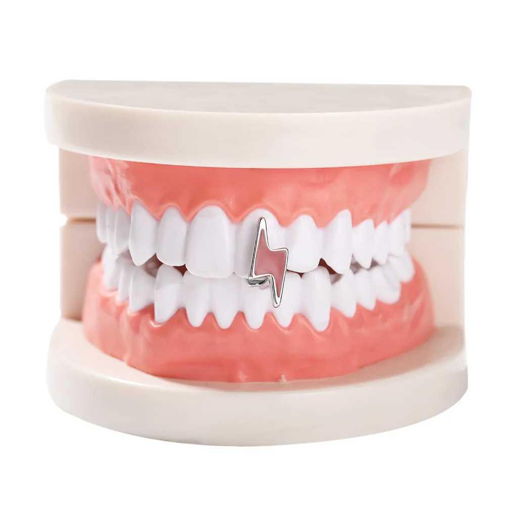 1PC Oil Drop Craft lightning Iced Out Teeth Grillz Hip Hop Top Bottom Grills Dental Mouth Punk Teeth Caps Cosplay Party TG111XJ250114