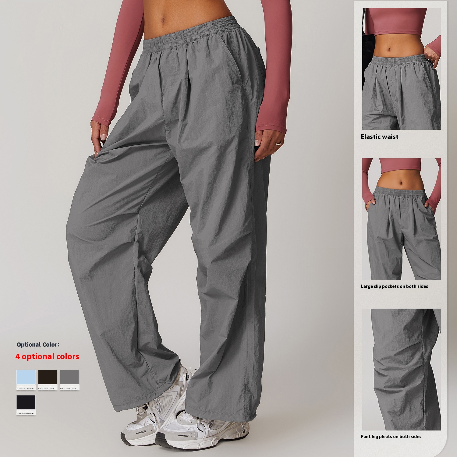 Lightweight breathable work pants women leg drawstring design casual sweatpants multi-pocket running fitness pants