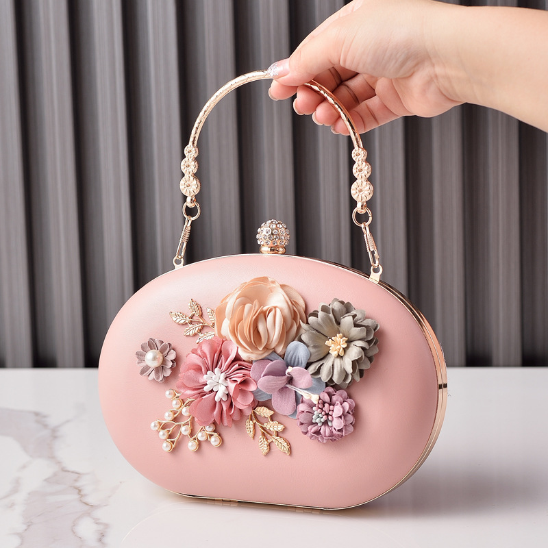 Sophisticated Evening Purse Featuring Charming Macaron Motifs and Floral Details