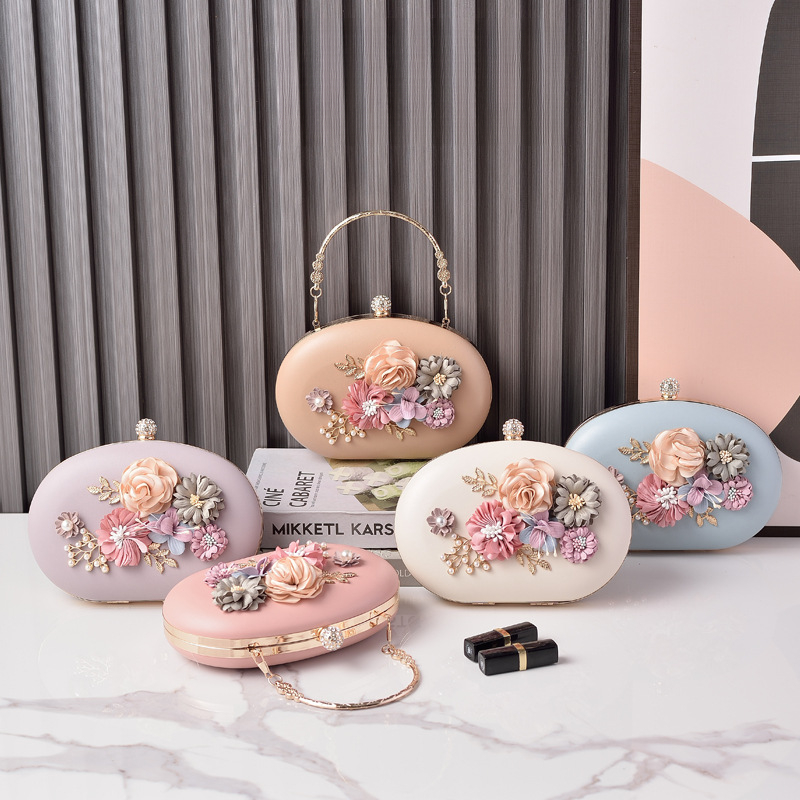 Sophisticated Evening Purse Featuring Charming Macaron Motifs and Floral Details