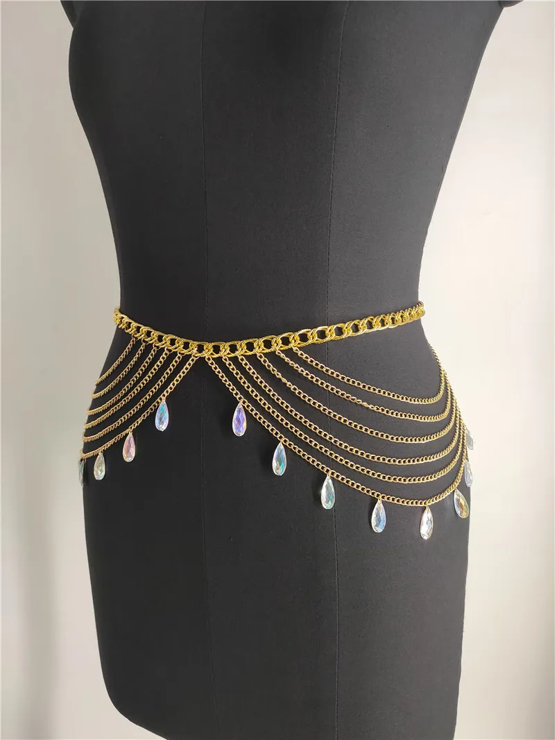 Retro womens fashionable belly charm waist chain pendant with long tassel wire harness belly chain womens body accessories Stonefans jewelry 250110