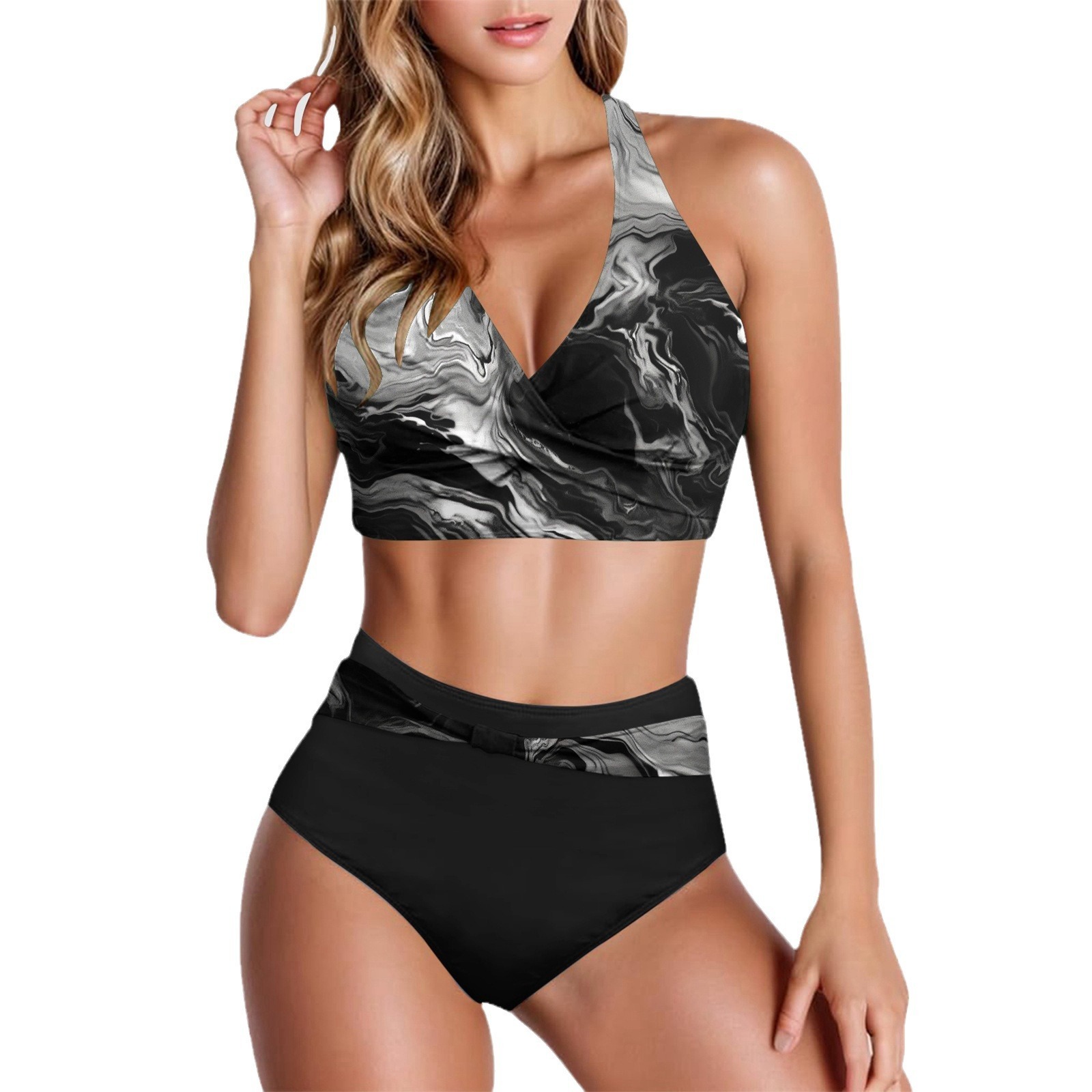 Sexy Tie Dyed Printed Split Women's High Waist Bikini Swimwear Hot Selling Style