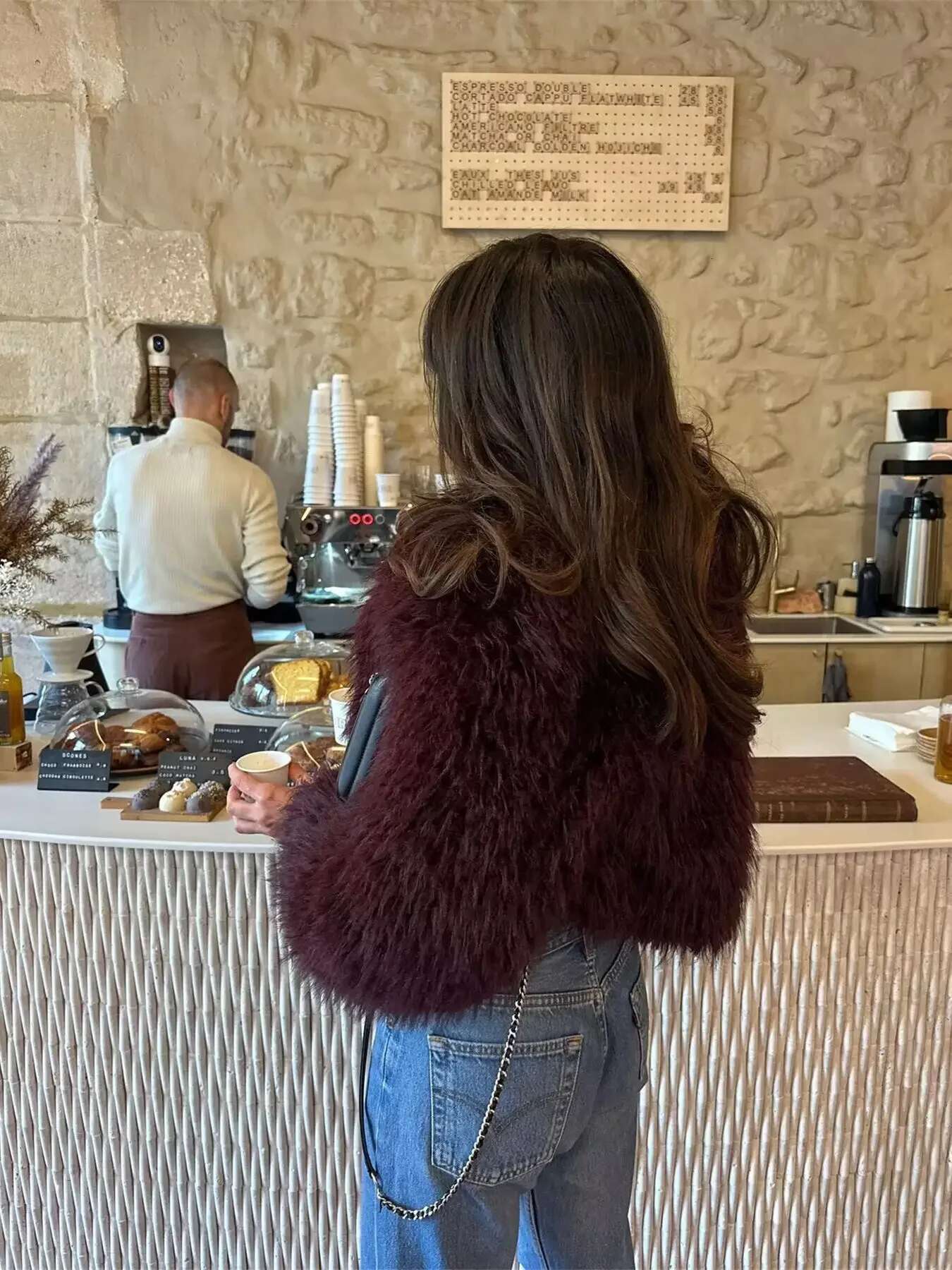 2024 Winter Hot Trendy Iconic Blogger Fashion Bury Faux Coat Women Overcoat Girls Shawl Collar Lamb Fur Jacket
