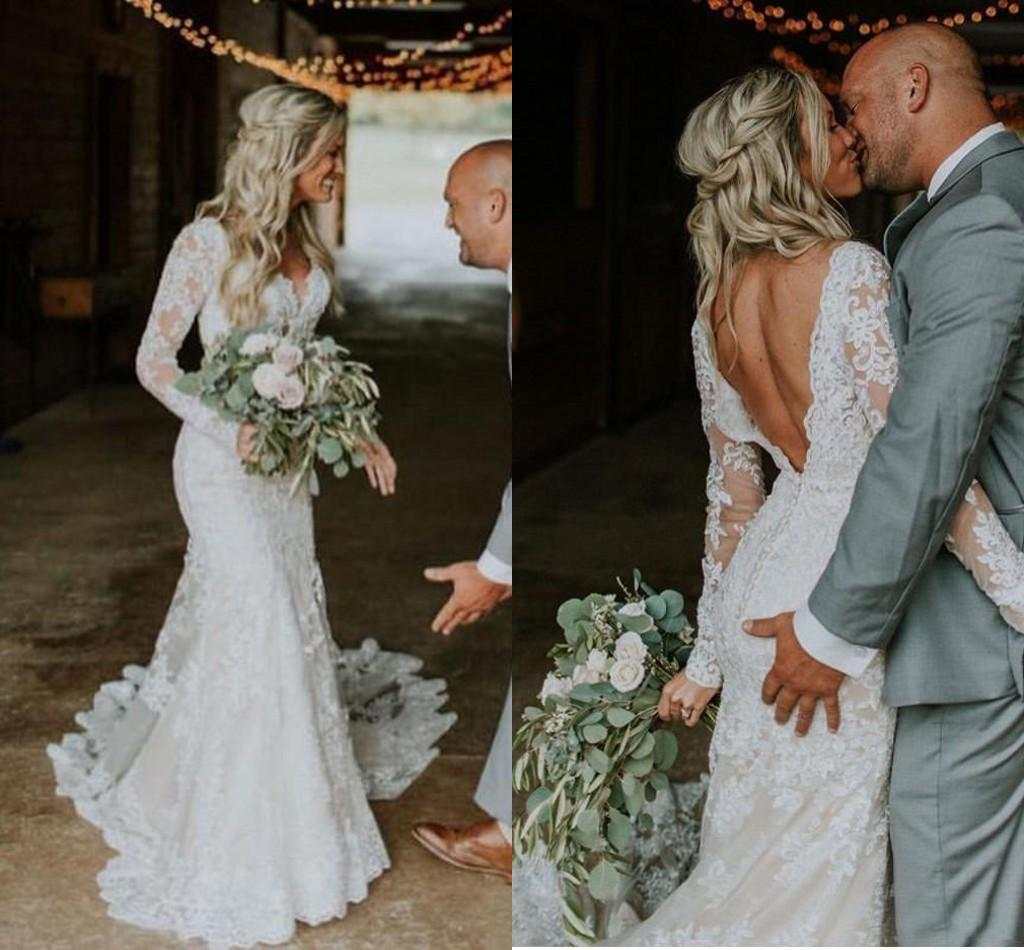 Sexy Backless Lace Wedding Dresses Long Sleeves Country Bridal Gowns Court Train Boho Beach Vestido De Novia 2025
