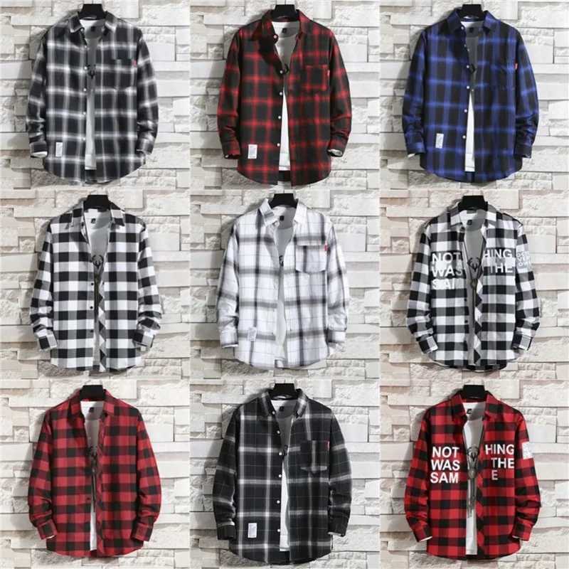 Mens Clothing New 2025 Fashion Spring Summer Casual Plaid Long Sleeve Shirt Youth Casual All-match Top Autumn Mens Shirt Coat 5XL W250118