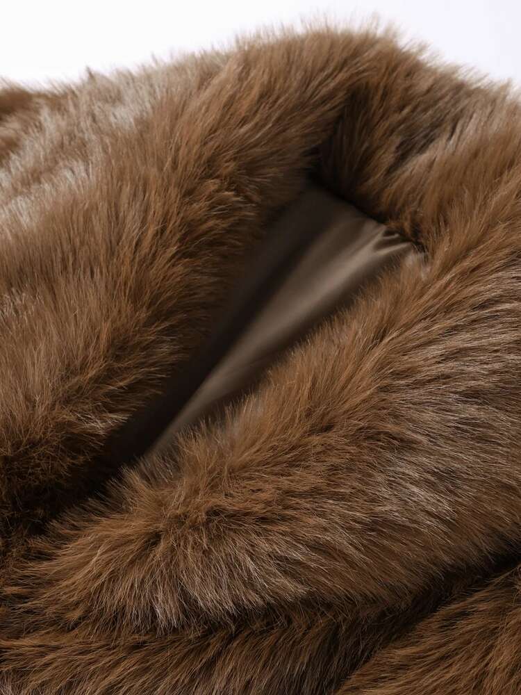 Brown Faux Fur Coats Women Fashion Full Sleeve Lapel Long Warm Jacket 2024 Winter Fluffy Thick High Street Outerwear New