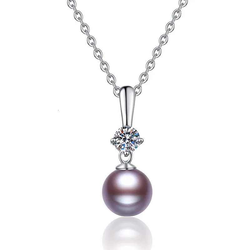 Purple Natural Freshwater Pearls 925 Sterling Silver 05ct D Color Pendant Necklace for Women Sparkling Jewelry 250109