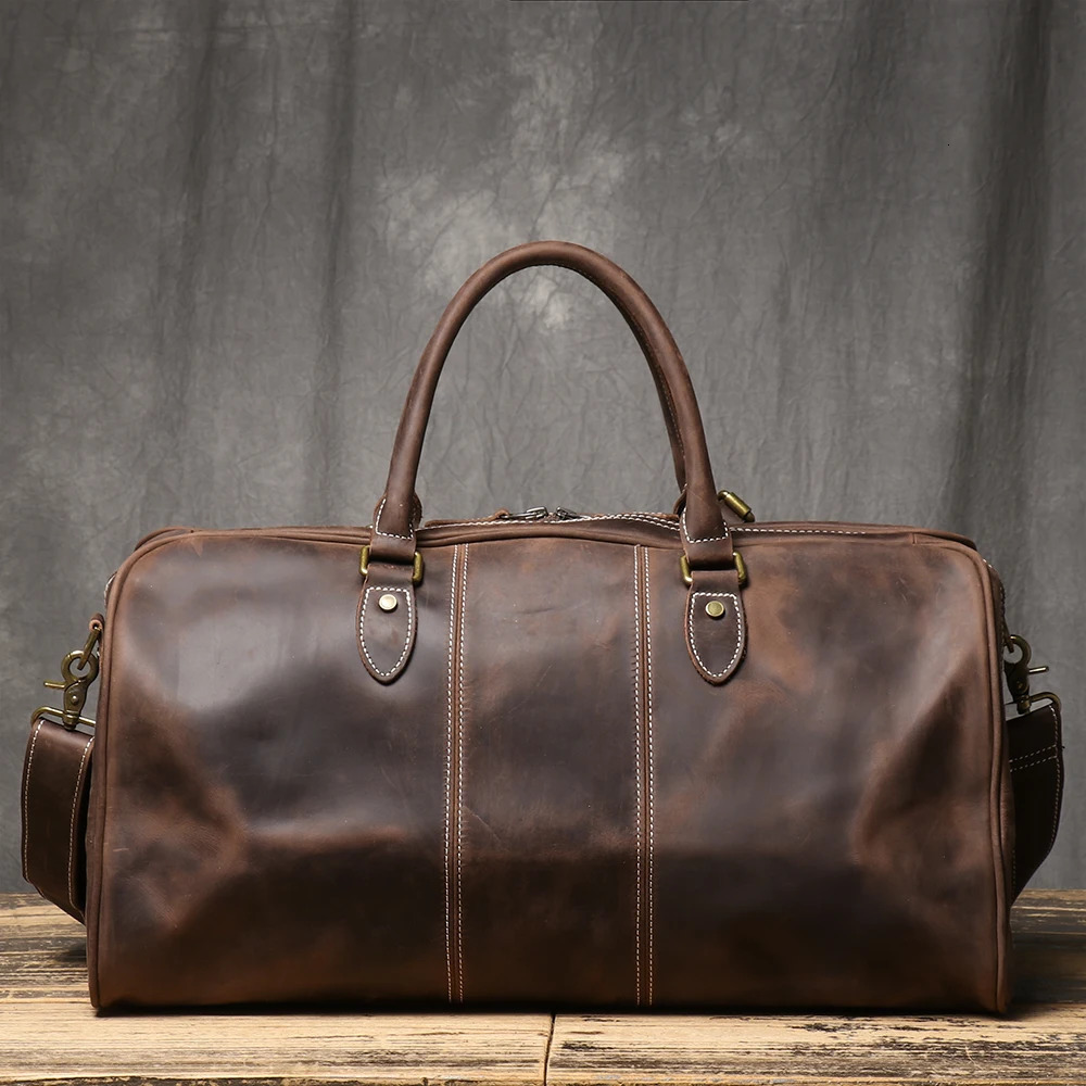 ROOG Premium Vintage Leather Tote Bag Rugged First Layer Cowhide Large Capacity Duffle for Travel Stylish Crossbody 250114