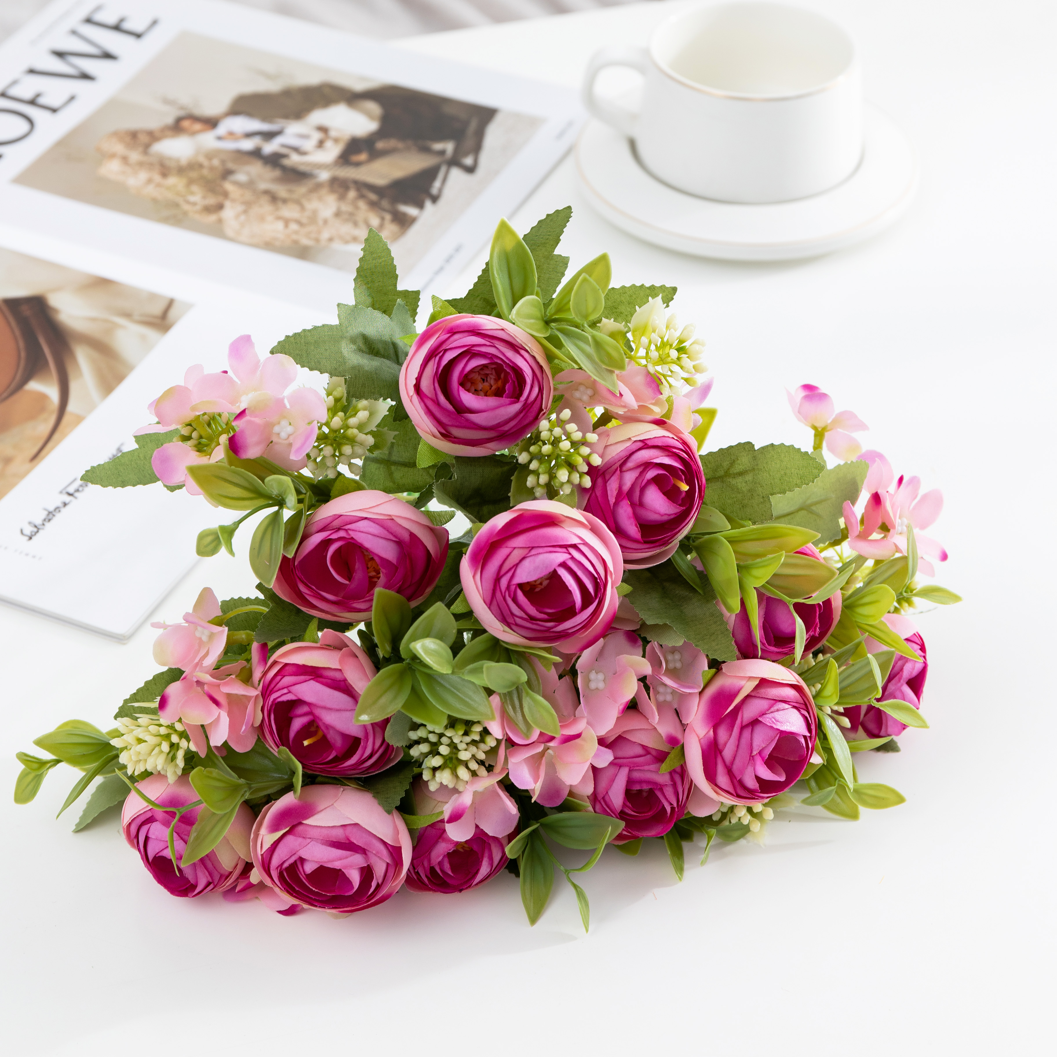 Faux Flowers DIY Kit Realistic Simulated Tea Roses with Multiple Forks for Creative Table Scapes