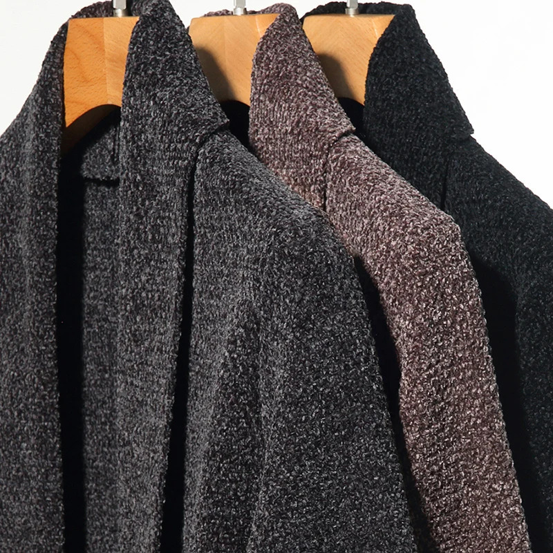 Mens Knitted Cardigan Chenille Lapel Buttonless Solid Color Simple Business Casual Mens Cardigan 250113