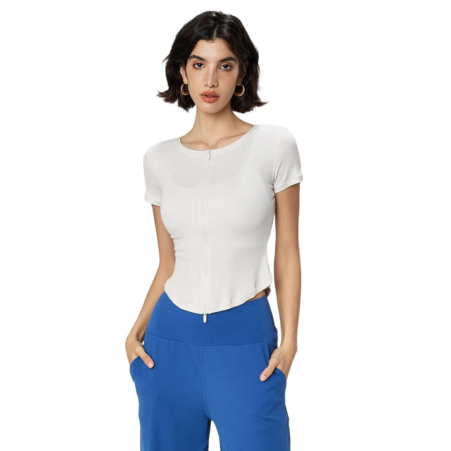 Ddmyoutdoor China Domestic Mermaid Curve Naked Slim Fit Sports T Shirt Women S Crewneck Zipper Yoga Clothes Casual Small Waist Fiess Short Sleeved Sum