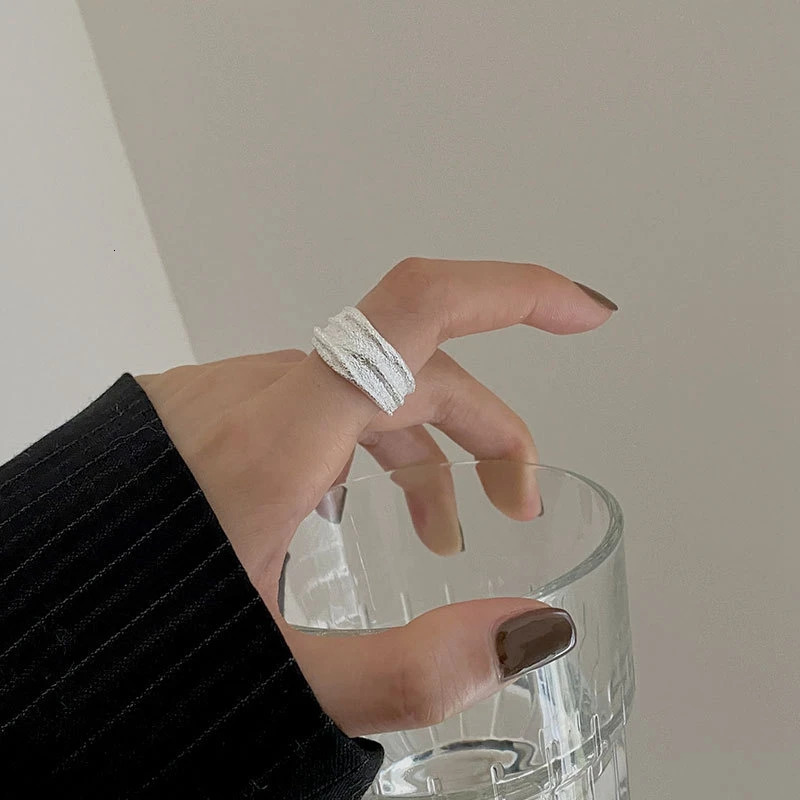 Silvology 925 Sterling Silver Irregular Matte Texture Rings Ladies Thick Lava Statement Korea Wide Rings Simple Fashion Jewelry 250110