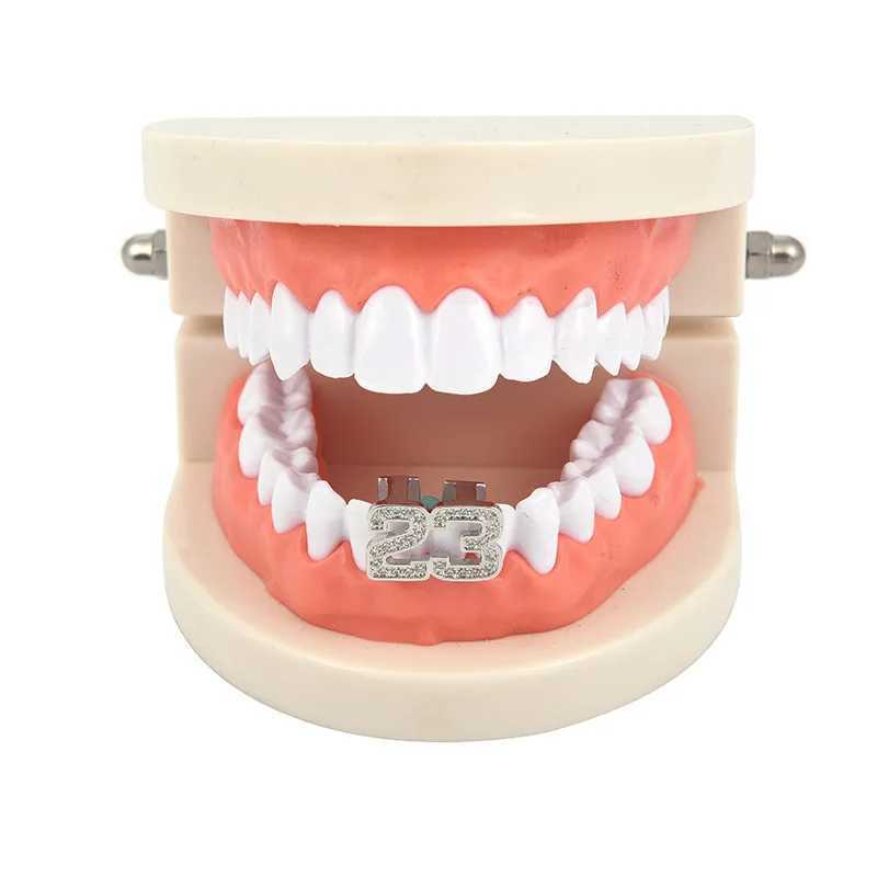 CZ Stones Number 23 Teeth Grillz Caps Cubic Zircon Iced Out Micro Pave Bottom Charm Grills For Men Women Hip Hop JewelryXJ250114
