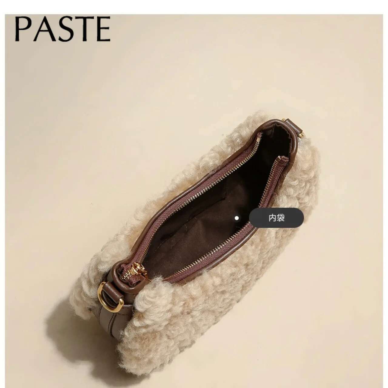 Fashion Winter Plush Wool Fur Kakhi Women Shoulder Cm Leather Underarm High Quality Handbag Half Moon Saddle Bag