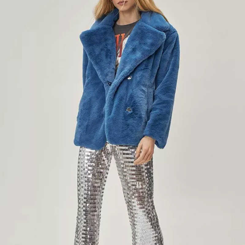 Ins Chic Strt Fashion Girls Blue Cropped Plush Fur Coat Women Winter 2024 New Trend Faux Rabbit Fur Jacket Coats Short Outwear X241214