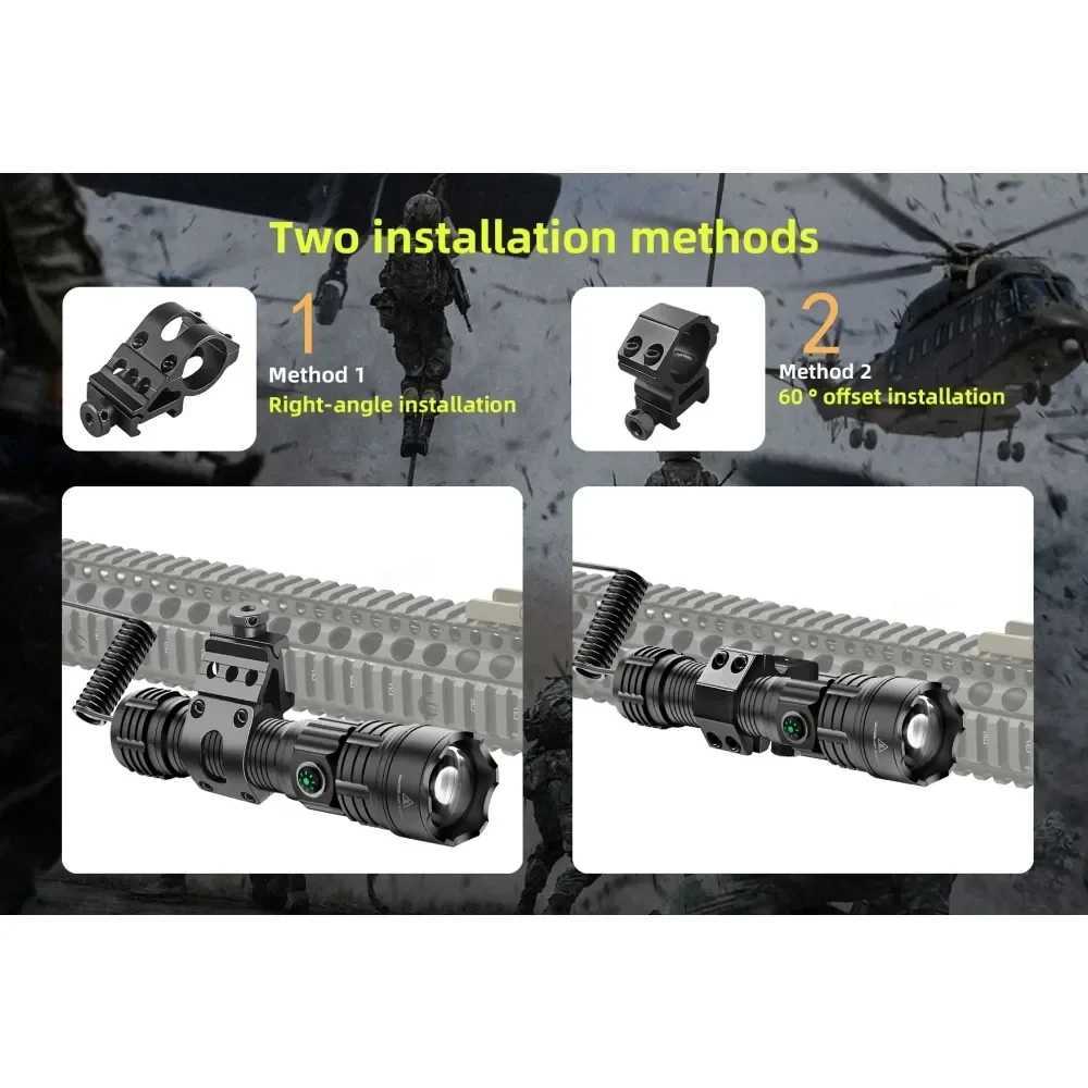 LED Flashlight Tactical Night Scout Hunting Lights Set Long-Shot Powerful Type-C Rechargeable Outdoor Waterproof TorchW241227