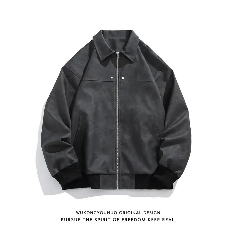 American Style Vintage Brown Lapel Leather Jacket High-End Feel Chamois Leather Couple Jacket Casual Scene Regular Type 250109