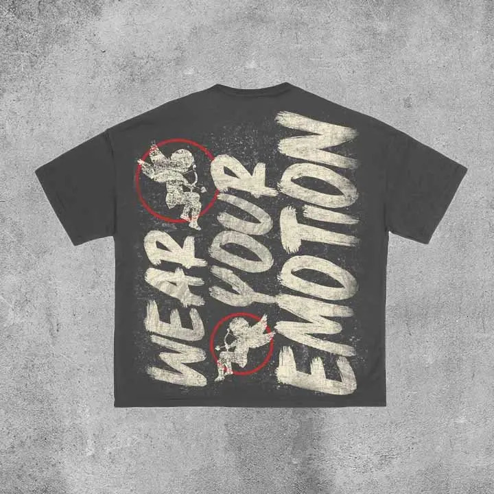 Vintage Emotion Angle Graphic 100% Cotton Short Sleeve T-Shirt Men Y2K Summer Short Sleeves Oversize Tshirt Streetwear Women Top 250117