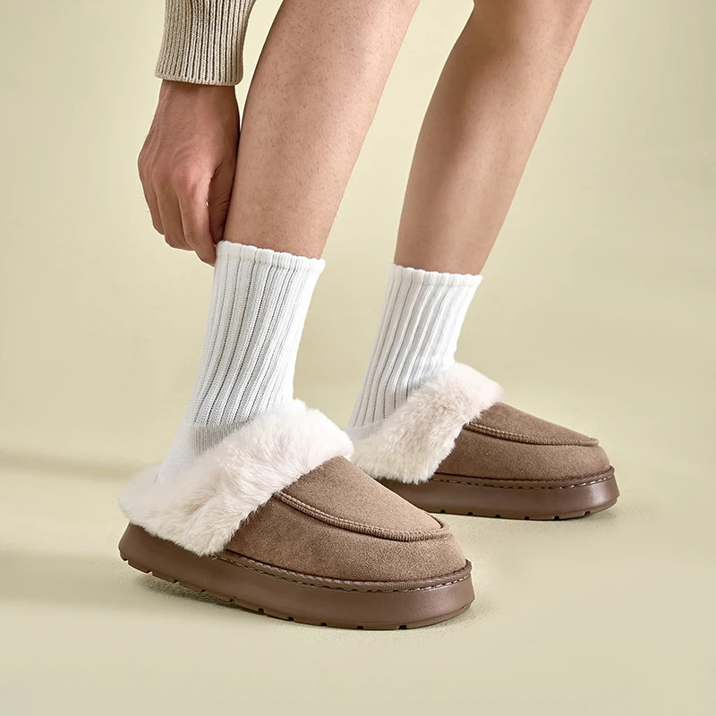 Furry Soft Warm Men Slippers Winter Cotton Slippers Male Flats Soft Non-slip Slides Household Indoor Slippers250114bj