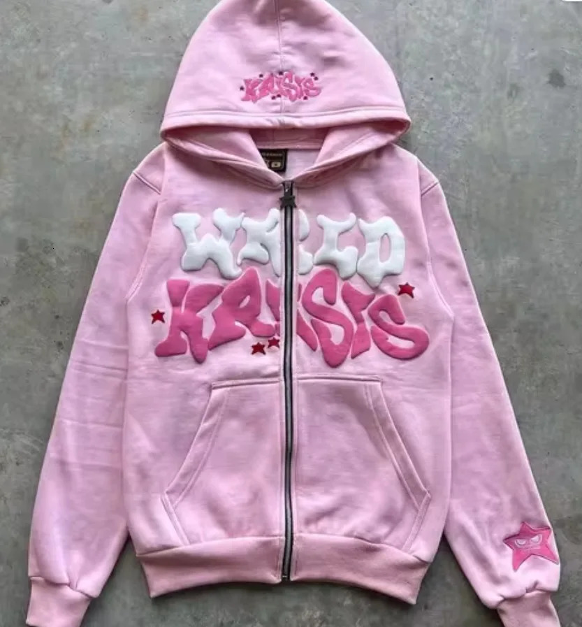 Y2k American Colorful Letter Print Zipper Hoodie Men Fashion High Street Oversized Sweatshirt Women Retro Casual Jacket 250109