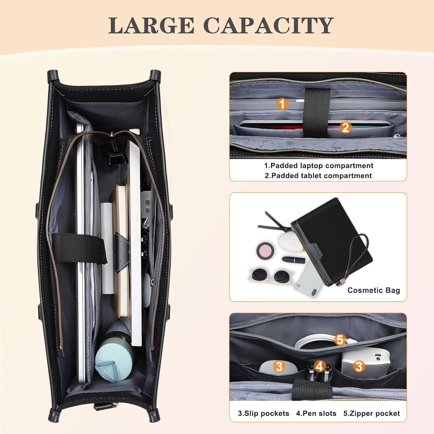 Woman Laptop 15.6 inch Canvas Tote Work Computer Messenger Shoulder Bag Casual Travel Office College Handbag Briefcase