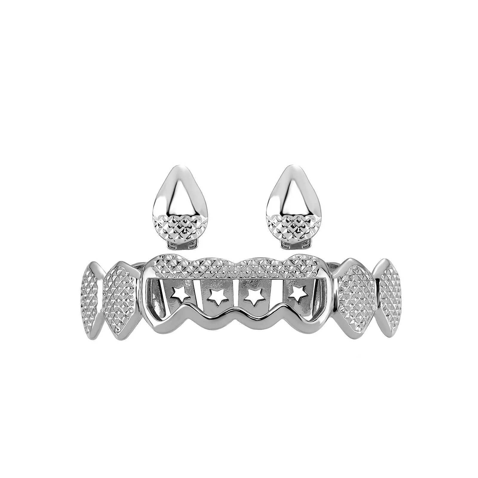 Hollow Fang Iced Out Teeth Grillz Hip Hop Top Bottom Grills Dental Mouth Punk Teeth Caps Cosplay Party TG105XJ250114