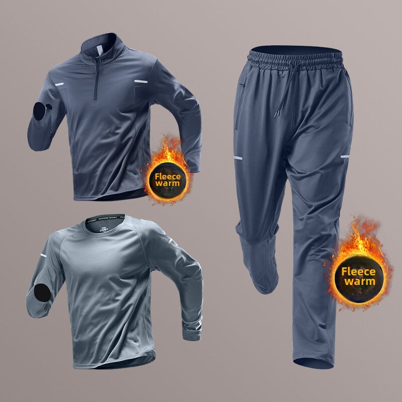 Men's Winter Running Set Fleece-Ed Thermal Sportswear Training Fiess Suitable For Track Field Quick-Dry Morning Runs