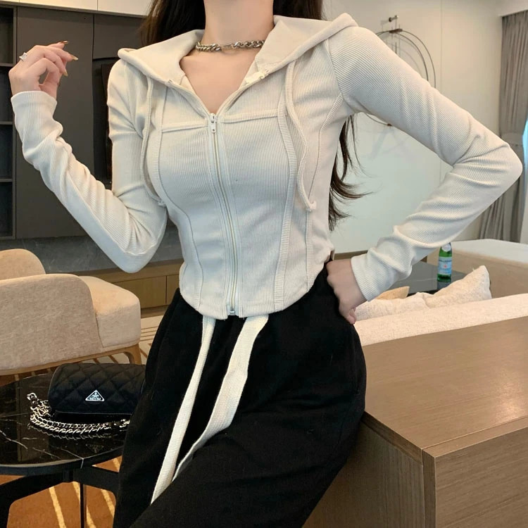 Y2k Crop Tops Fashion Hoodies for Women Ropa Mujer Tunic Casual Hooded Jackets Korean Streetwear Knitted Sweatshirt 250116