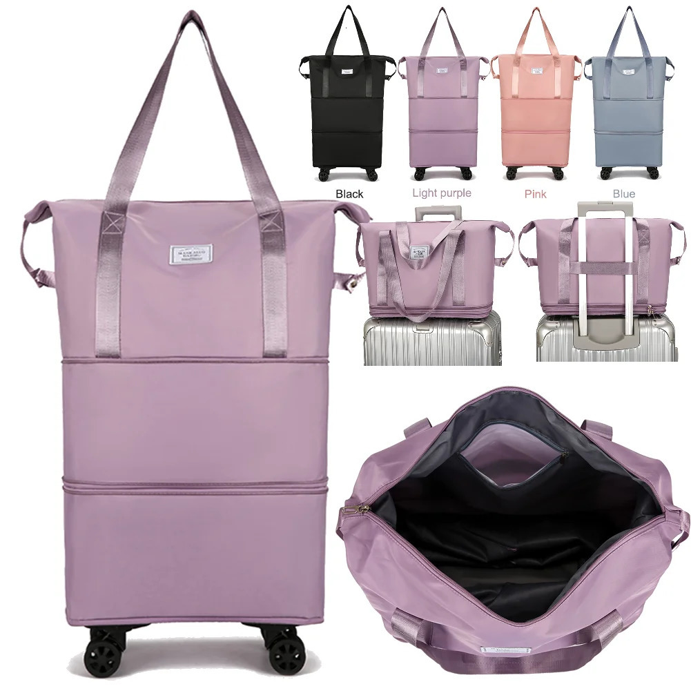 Travel Trolley Luggage With Wheels Pulley Portable Collapsible Expandable Storage Bag Fashion Large Capacity Clothes 250114