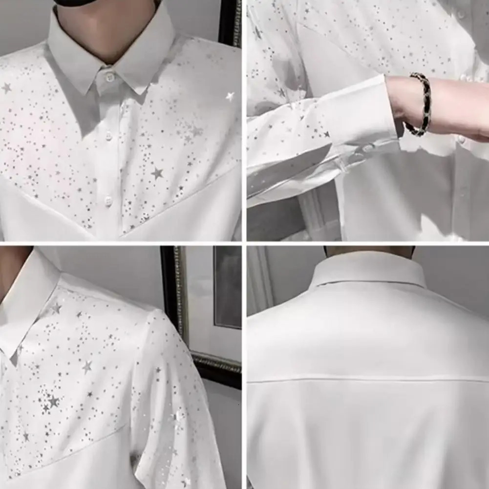 Ultra thin fit shirt with glitter star patch work cardigan for men ultra-thin fit long sleeved shirt with a soft and breathable collar at the hem 2501