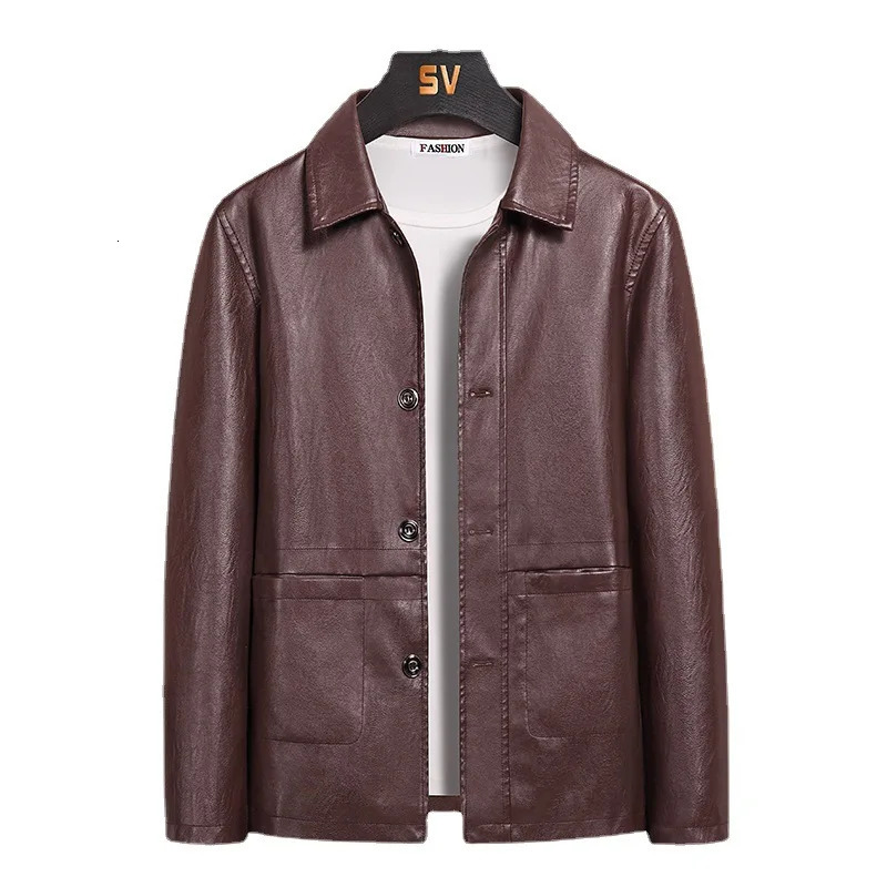 Vintage Brown Leather Jacket Men Loose Casual Motorcycle Style Biker Coat Men Skin Coat Oversize Windbreaker Autumn Winter 250109