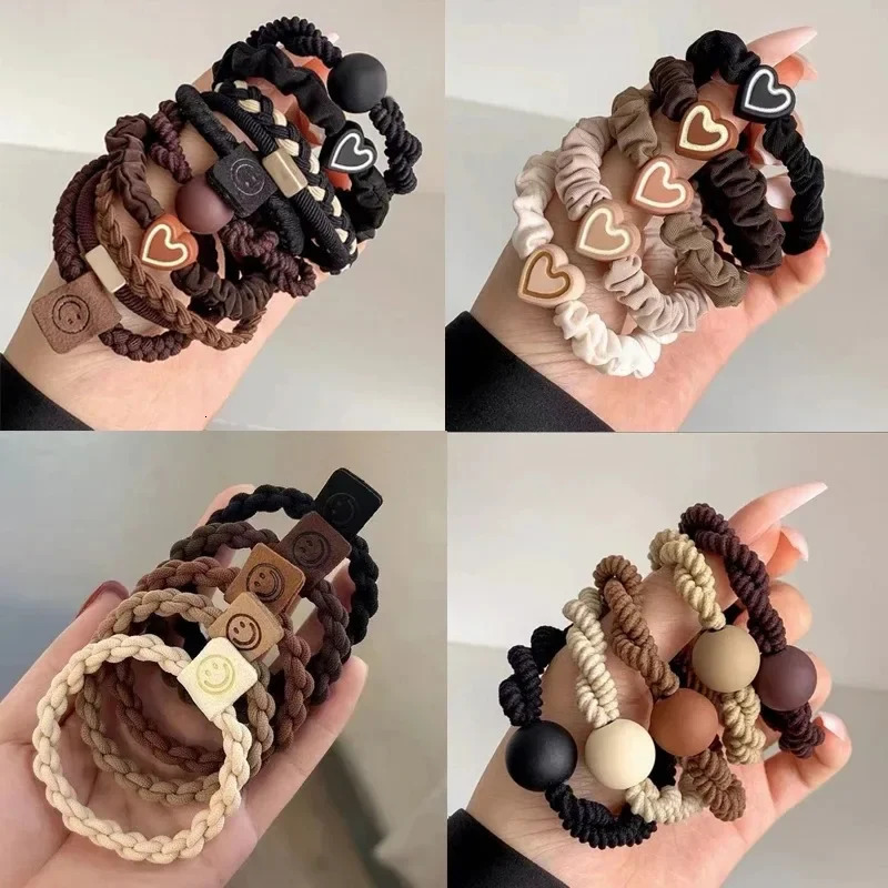 10PCS Headband Leather Band Female High Ponytail Holster Hair Accessories Simple Elasticity Durable Rubber Circle 250118